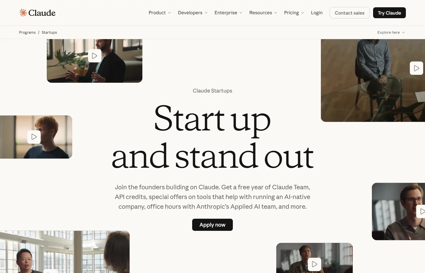 Strona Claude for Startups