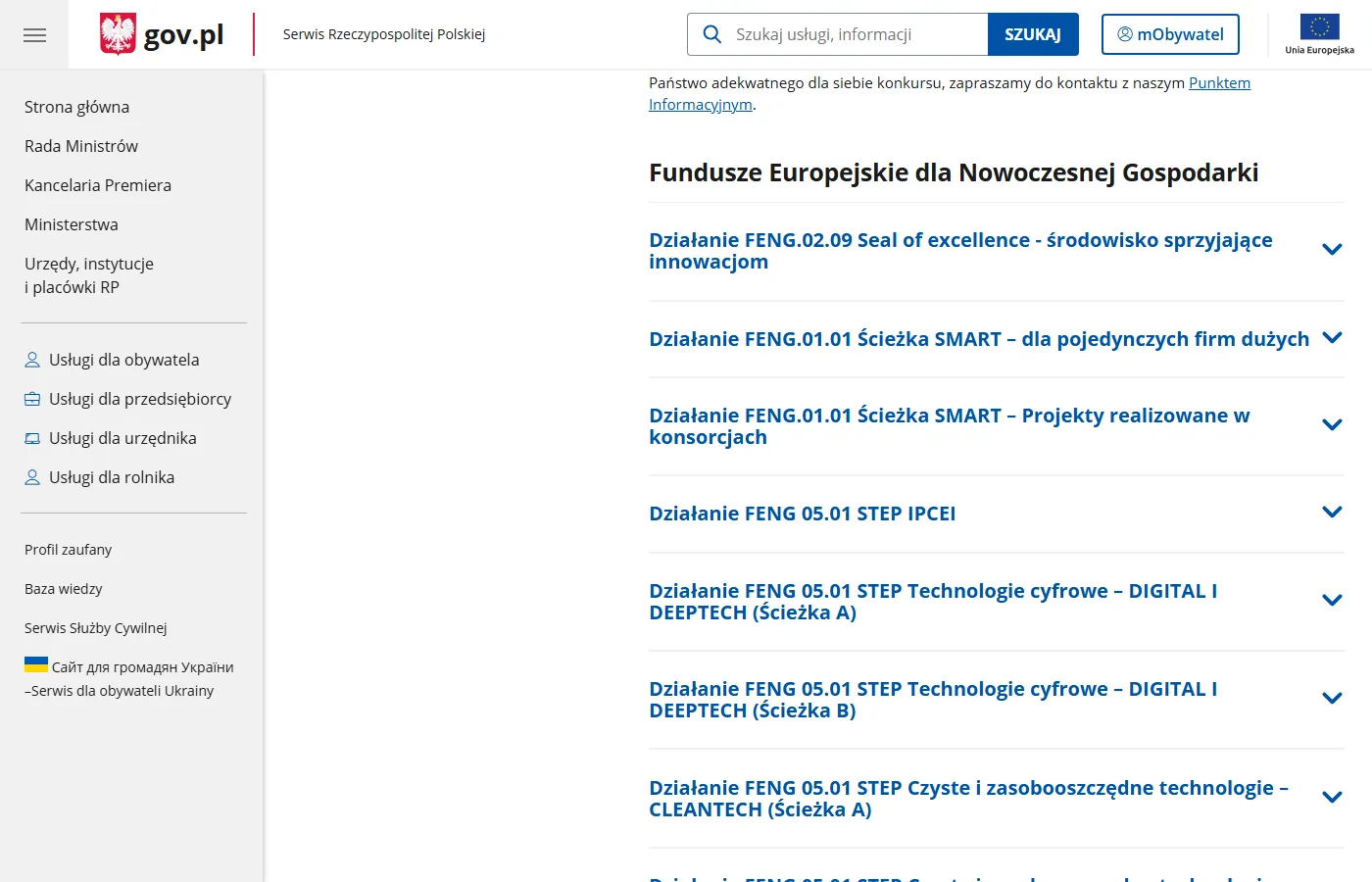 Harmonogram konkursów NCBR 2026 z listą działań FENG: Seal of excellence, Ścieżka SMART, STEP