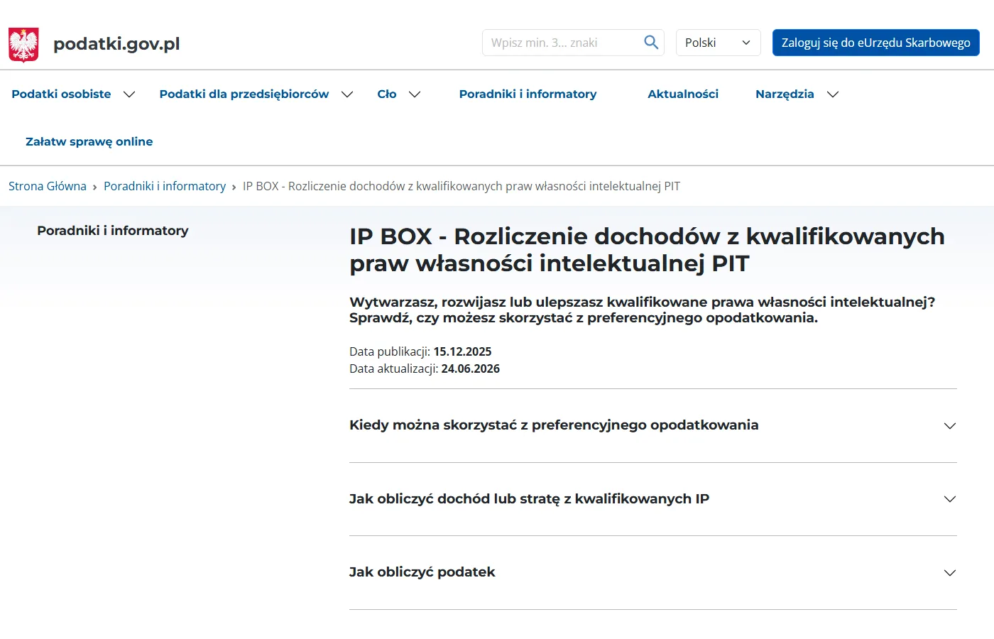 Poradnik IP Box dla PIT na podatki.gov.pl