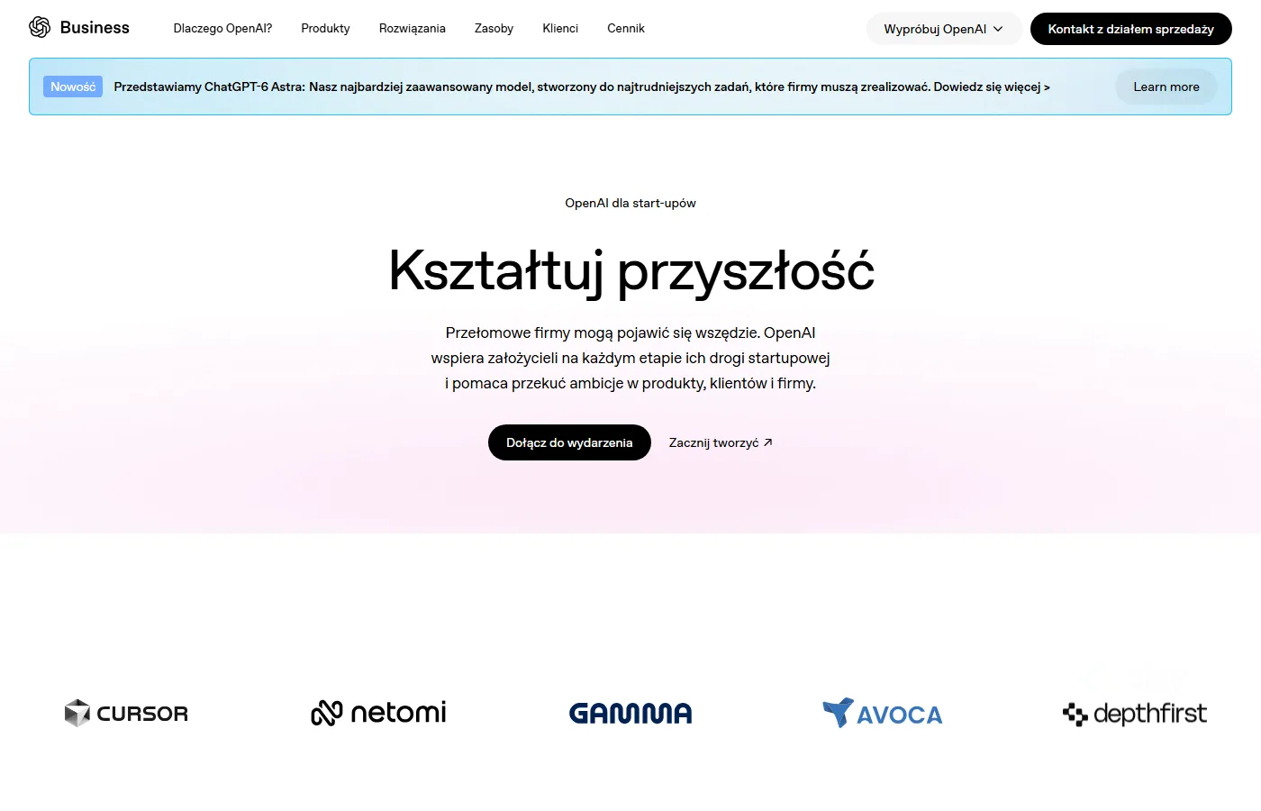 Polska wersja strony OpenAI dla start-upów